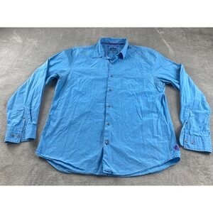 Express Mens Light Blue Long Sleeve Button Down Shirt, Lion Logo, Size L